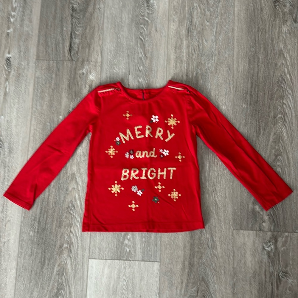 Carter’s Little Girls Red & Gold Long Sleeve “Merry and Bright” Shirt Size 5T